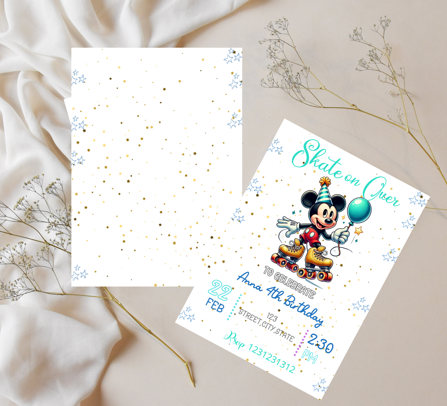 Mickey Mouse Roller Skating Birthday Invitation | Retro Skating Party | Editable Canva Template | Printable Kids Birthday Invite