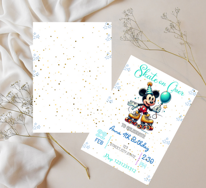 Mickey Mouse Roller Skating Birthday Invitation | Retro Skating Party | Editable Canva Template | Printable Kids Birthday Invite