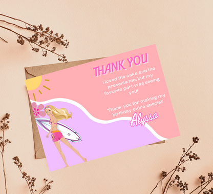 Barbie Pink Pool Surf Birthday Invitation | Malibu Beach Party Invite | Editable Canva Template | Summer Swim Barbie Birthday Invitation