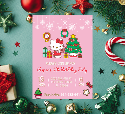 Hello Kitty & Friends Christmas Winter Birthday Invitation | Kawaii Holiday Party | Editable Template