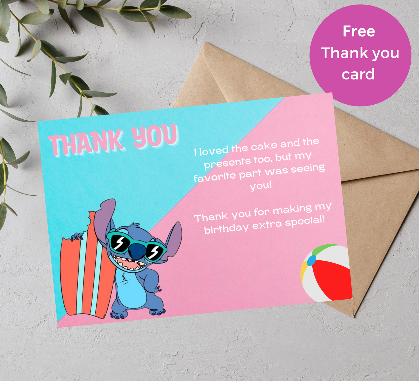 Stitch & Lilo Pink Blue Pool Birthday Invitation | Editable Canva Template | Tropical Swim Party Invite | Printable Kids Summer Birthday