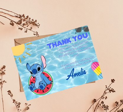 Stitch Blue Pool Birthday Invitation | Tropical Summer Party | Editable Digital Invite