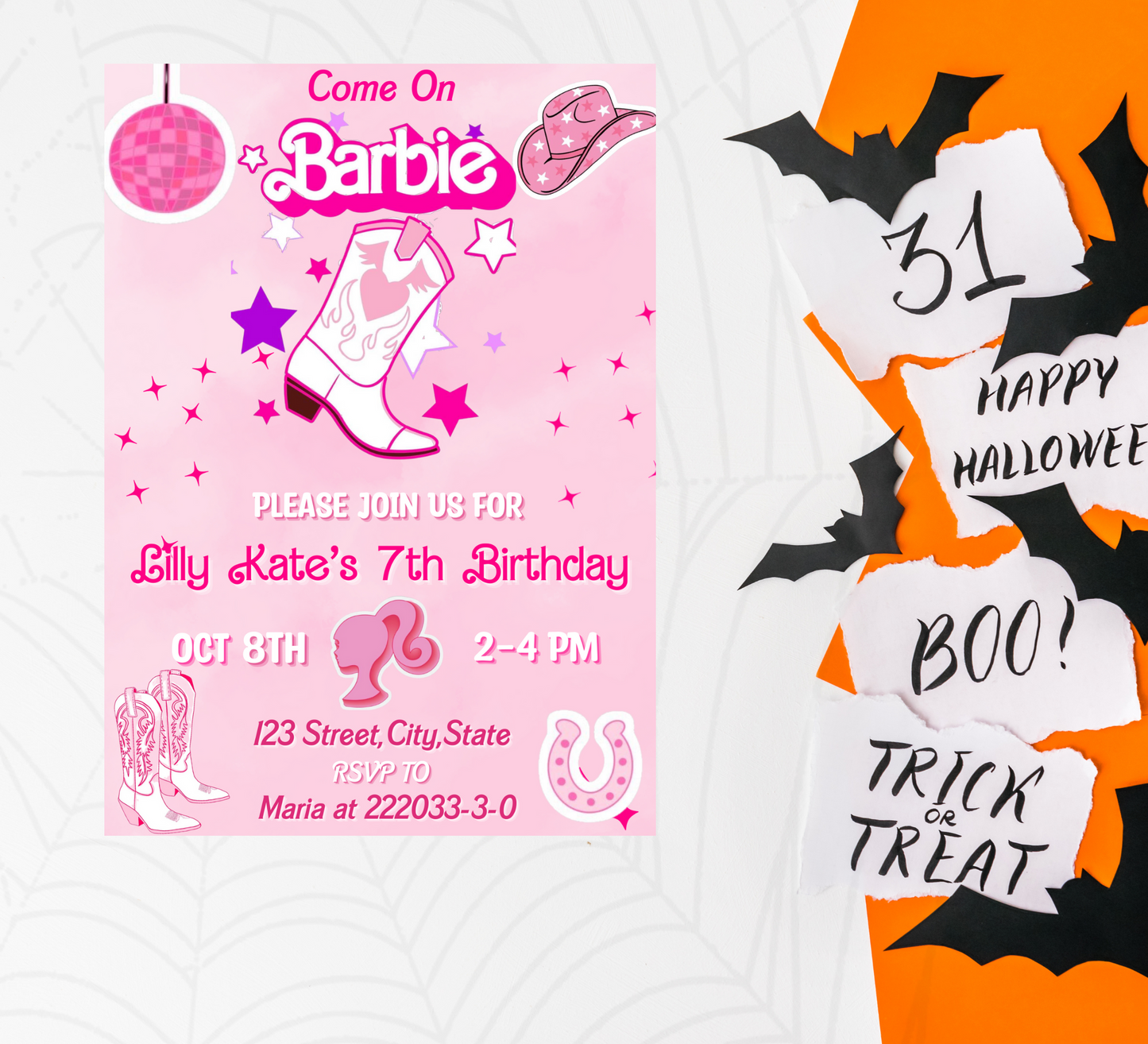 Barbie Cowboy Pink Birthday Invitation | Editable Canva Template | Kawaii Western Party Invite | Printable Girls Birthday Invitation