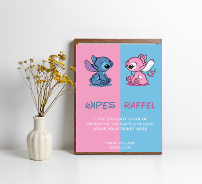 Stitch Gender Reveal Blue & Pink Wipper Raffle Sign + Tickets 💙💗 | Baby Shower Game | Editable Template