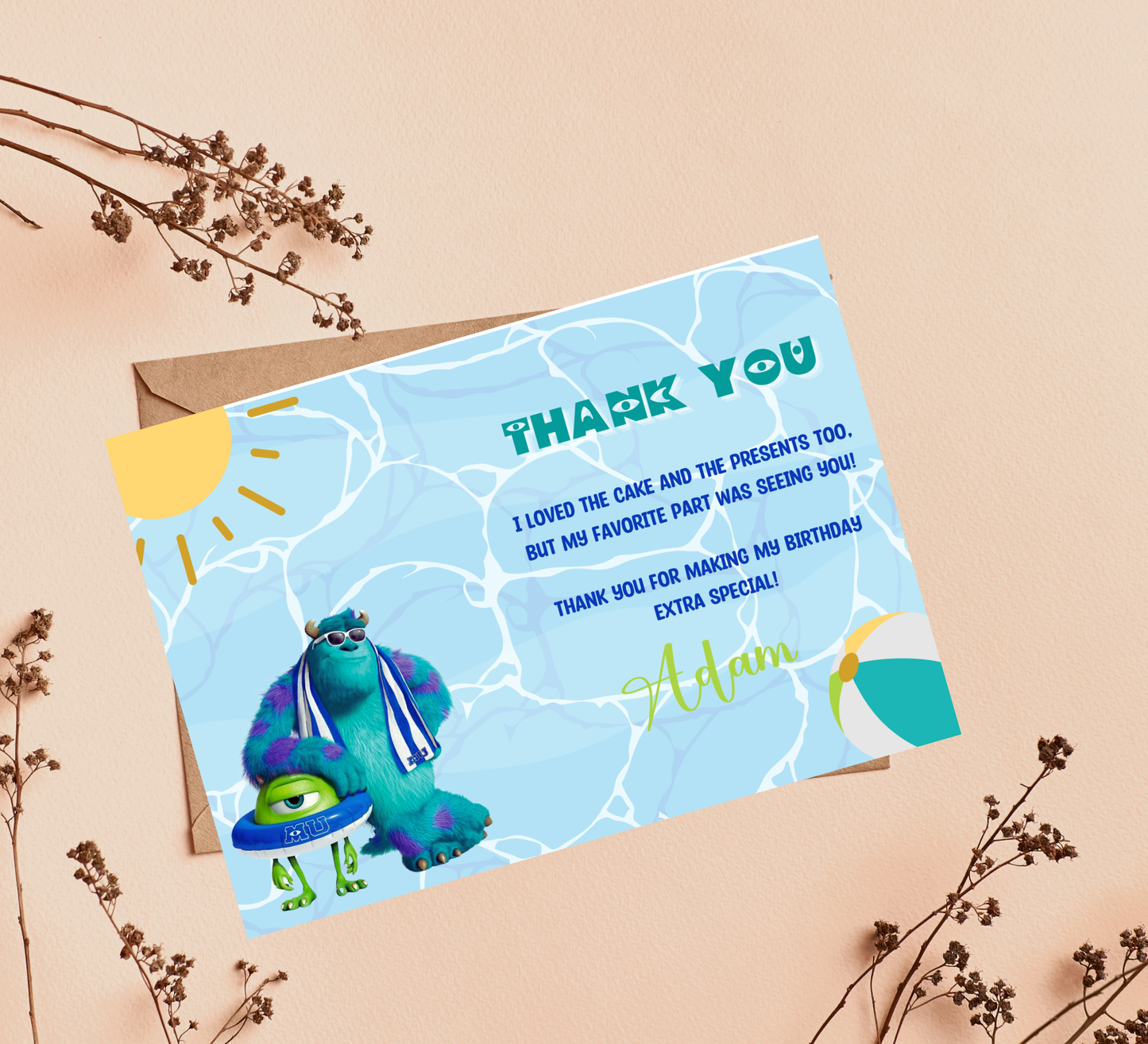 Monsters Inc Pool Birthday Invitation 💦👾 | Sulley Boo Swim Party Invite | Editable Canva Template