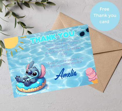 Stitch Blue Swim Ring Pool Birthday Invitation 💙🛟 | Summer Swim Party | Editable Digital Template