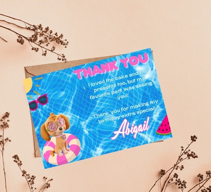 PAW Patrol Skye Pool Birthday Invitation | Pink Summer Splash Party | Editable Digital Template