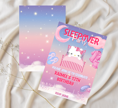 Hello Kitty Gradient Sleepover Birthday Invitation | Kawaii Slumber Party Invite | Editable Canva Template