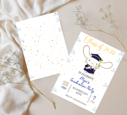Cinnamoroll Kawaii Graduation Invitation | Kindergarten & School Invite | Editable Canva Template | Cute Aesthetic Class