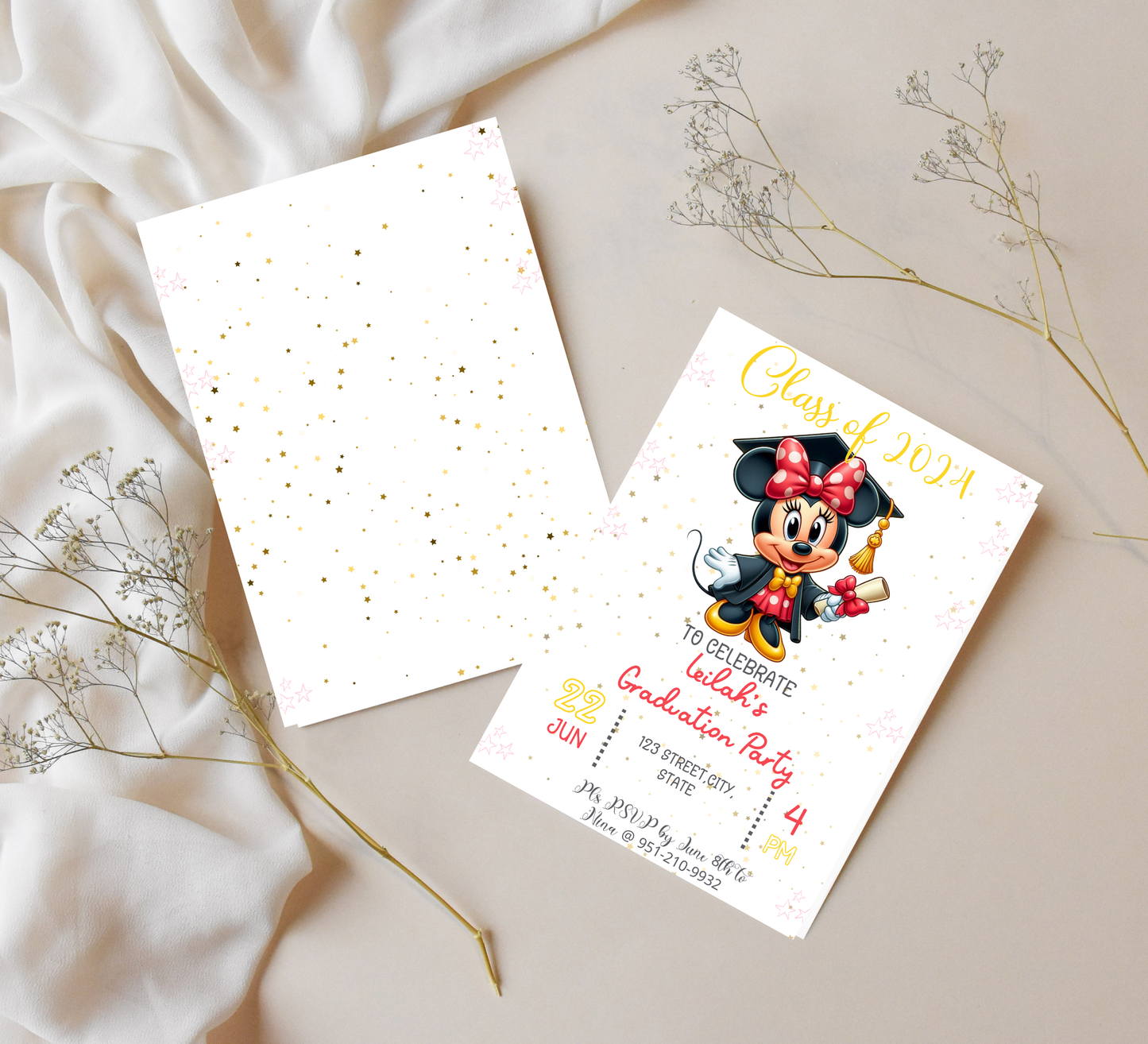 Minnie Mouse Graduation Invitation | Kindergarten & School Invite | Editable Canva Template | Cute Minnie Class of 2026 Graduation Party