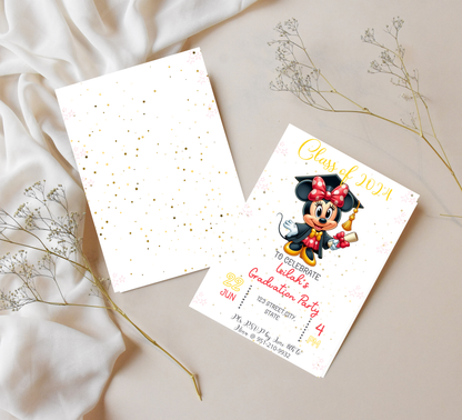 Minnie Mouse Graduation Invitation | Kindergarten & School Invite | Editable Canva Template | Cute Minnie Class of 2026 Graduation Party