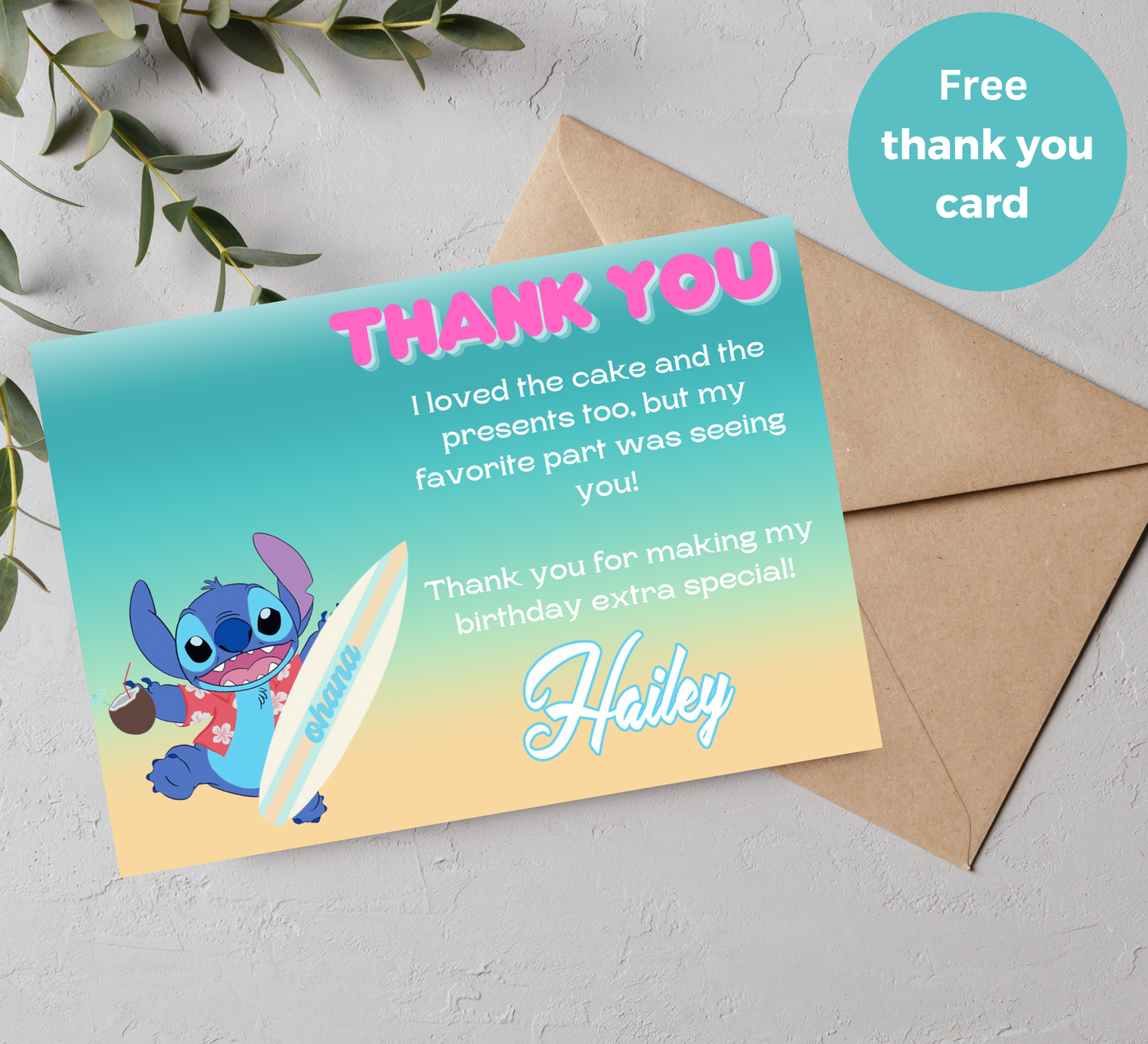 Stitch Surf Pool Birthday Invitation | Tropical Surfing Swim Party | Editable Canva Template