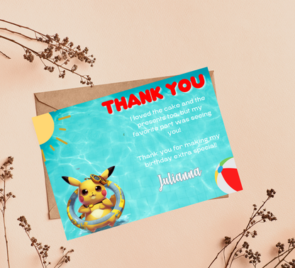 Pikachu Pokémon Pool Birthday Invitation | Summer Pool Party | Editable Digital Invite