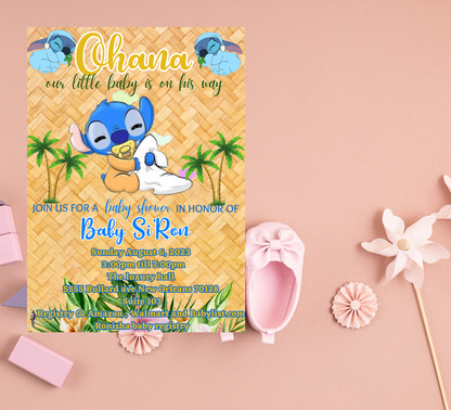 Stitch Tropical Baby Shower Invitation | Aloha Hawaii Baby Shower Invite | Editable Canva Template | Cute Stitch Baby Shower Printable