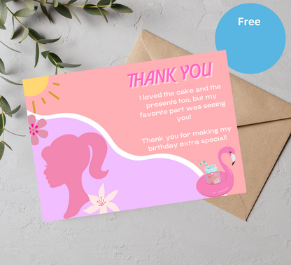 Barbie Pool Pink Birthday Invitation | Editable Canva Template | Summer Swim Party Invite | Printable Girls Birthday Invitation
