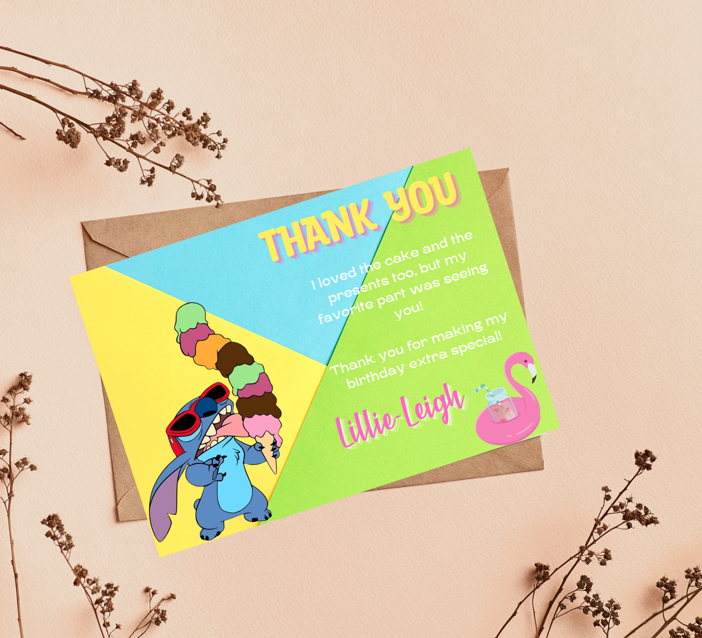 Stitch and Lilo Green Pool Birthday Invitation | Tropical Summer Swim Party | Editable Canva Template