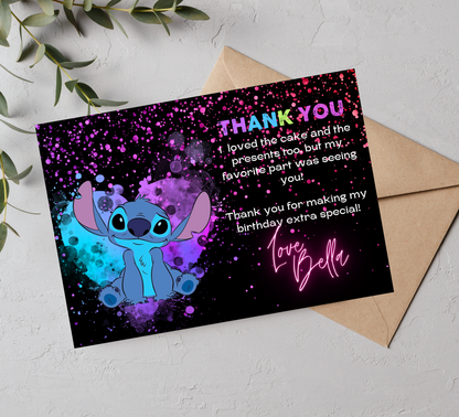 Stitch Neon Birthday Invitation with Photos | Glow Party Invite | Editable Canva Template