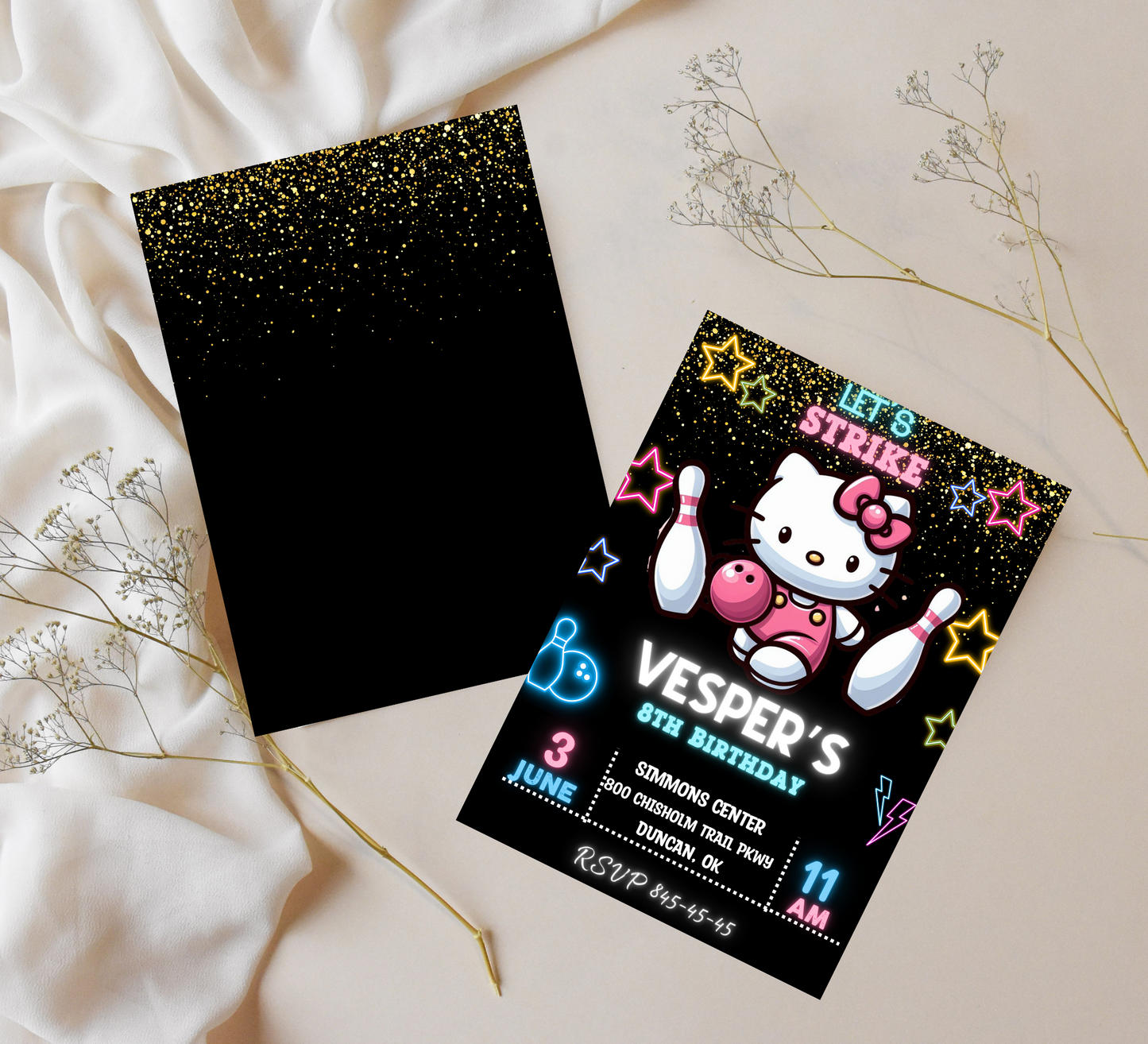 Hello Kitty Bowling Party Invitation | Editable Canva Template | Kawaii Bowling Invite | Printable Non-Birthday Party Invitation
