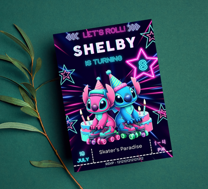 Stitch & Lilo Tropical Waterslide Birthday Invitation | Hawaiian Pool Party Invite | Editable Canva Template | Aloha Summer Birthday Printable