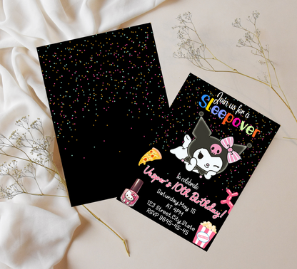 Kawaii Kuromi Neon Sleepover Birthday Invitation | Slumber Party Invite | Editable Canva Template | Cute Glow Party Printable