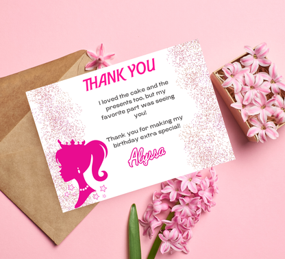 Barbie Pink Glitter Birthday Invitation | Glam Doll Party Invite | Editable Digital Template