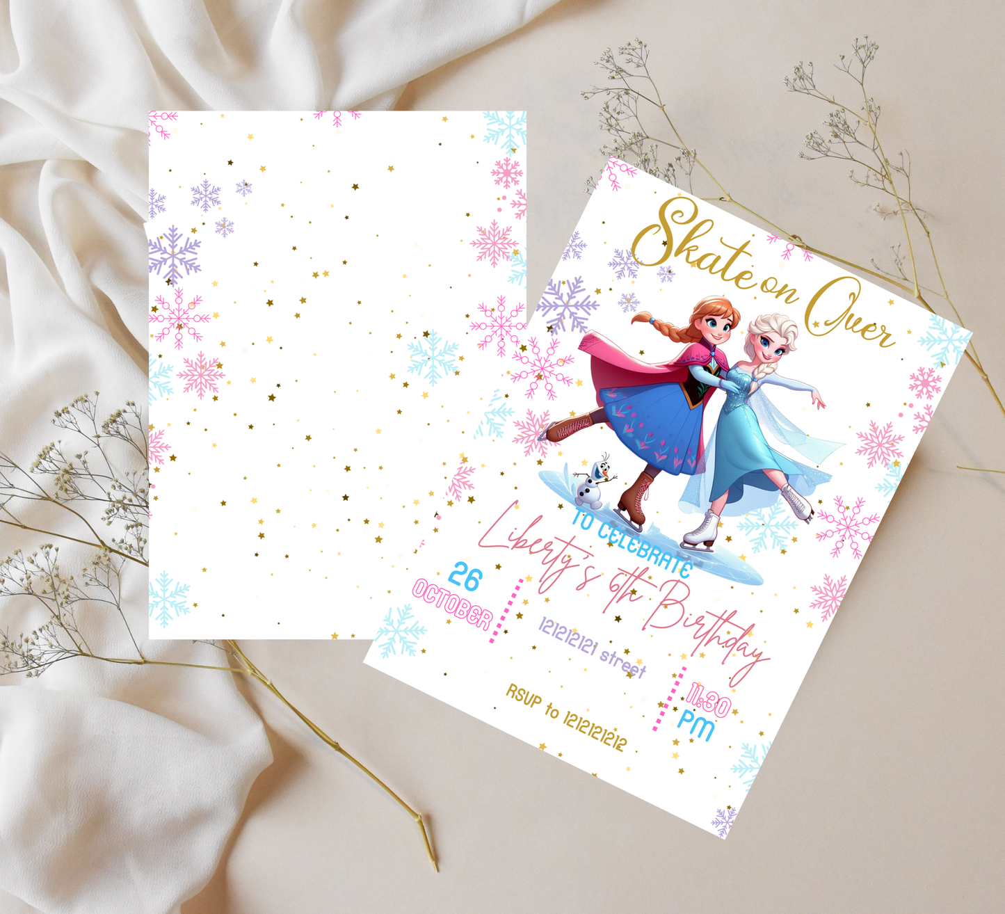 Frozen Ice Princess Roller Skating Birthday Invitation | Winter Skating Party | Editable Template