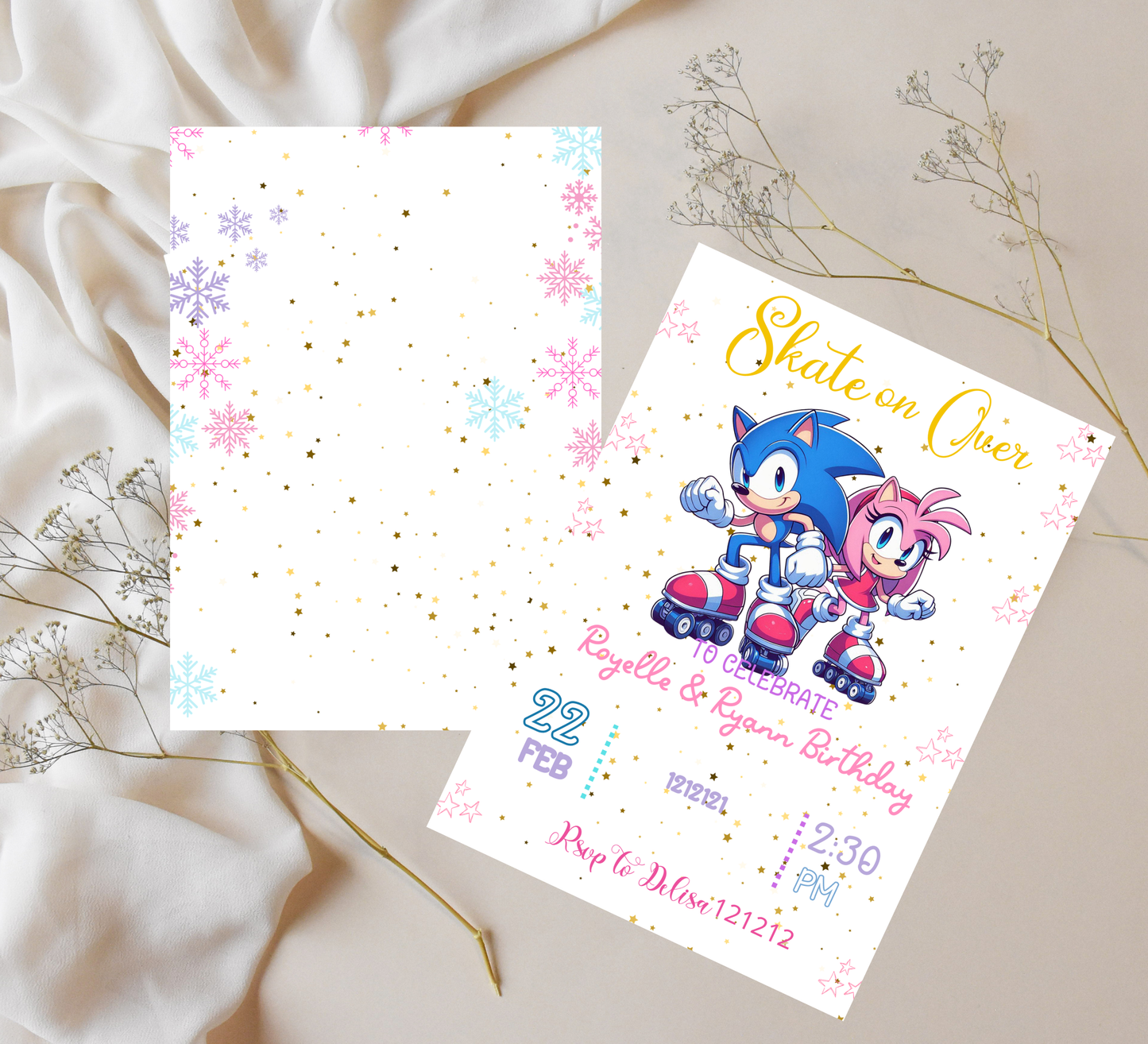 Sonic & Amy Rose Roller Skating Birthday Invitation 🛼💨 | Editable Canva Template | Sonic the Hedgehog Skating Party | Pink & Blue Speed Invite | Printable Kids Skating Rink Birthday