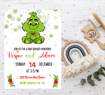 Grinch Winter Baby Shower Invitation | Christmas Baby Shower | Editable Template
