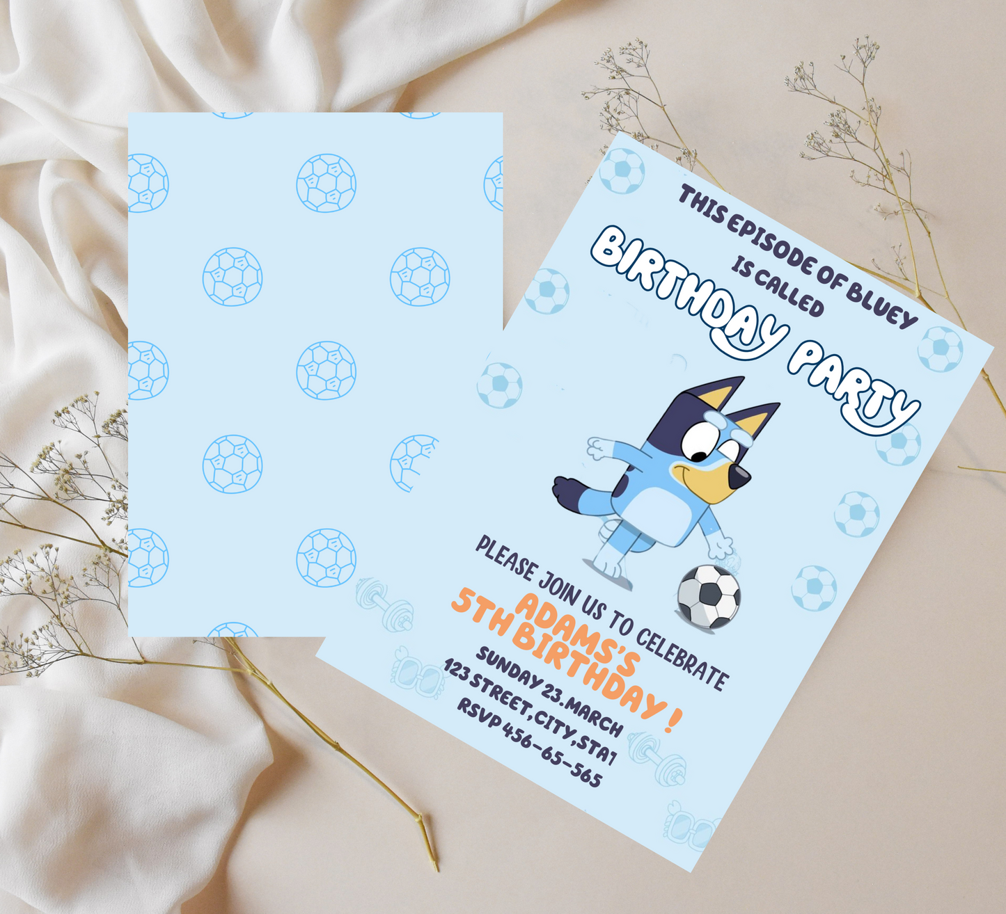 Bluey Football Birthday Invitation | Editable Canva Template | Boys Soccer Party Invite | Printable Kids Birthday Invitation