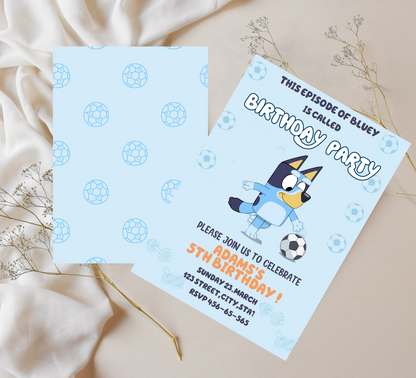 Bluey Football Birthday Invitation | Editable Canva Template | Boys Soccer Party Invite | Printable Kids Birthday Invitation