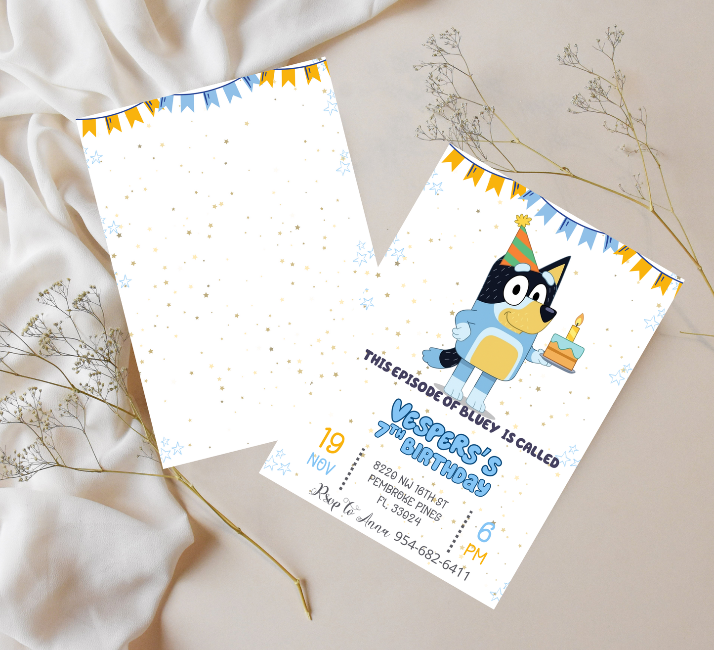 Bluey Heeler Dog Birthday Invitation | Editable Canva Template | Kids Party Invite | Printable Bluey Theme Birthday Invitation
