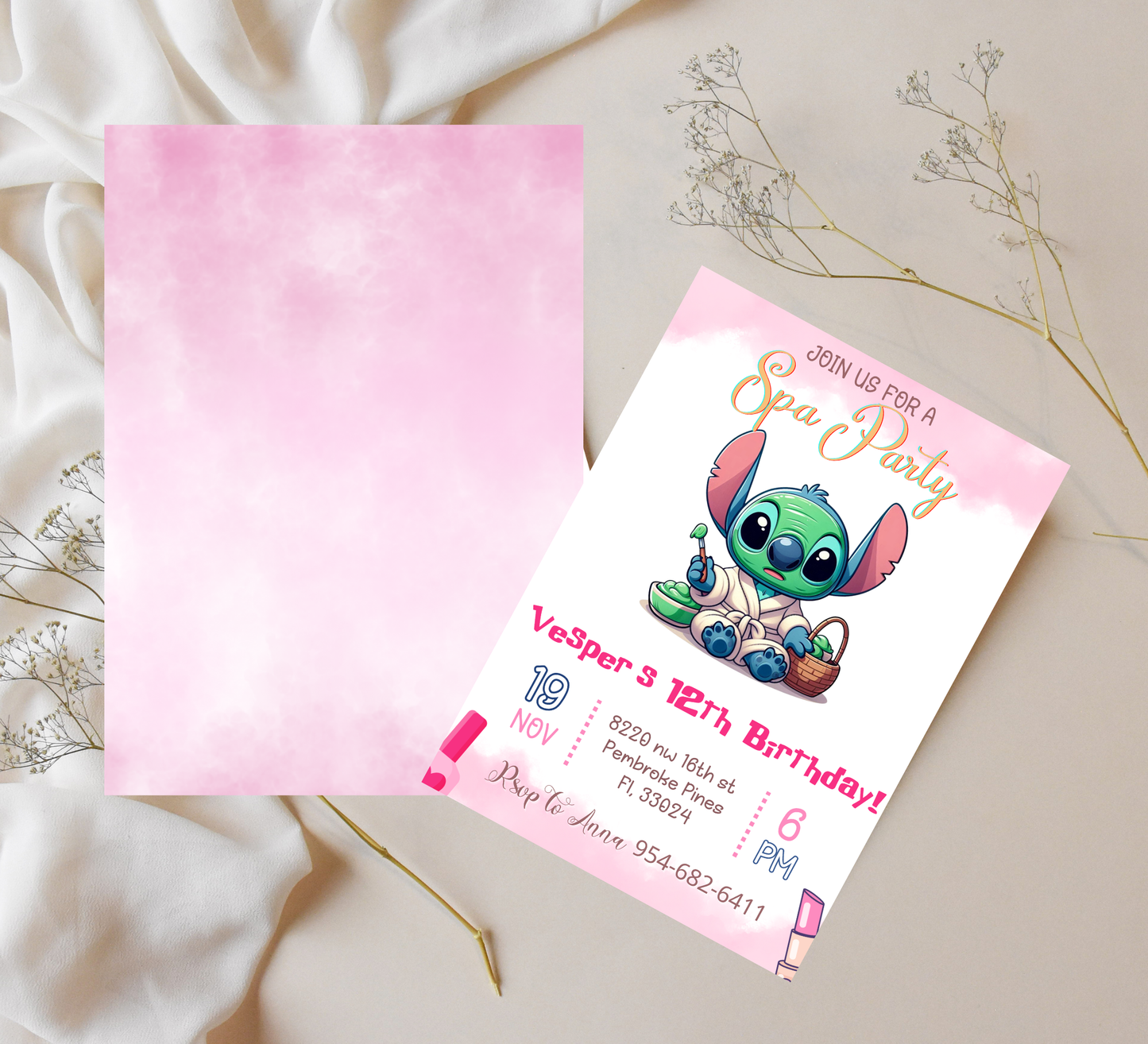 Stitch Sleepover Spa Pajamas Party Birthday Invitation | Kawaii Slumber Party Invite | Editable Canva Template | Cute Printable Kids Birthday