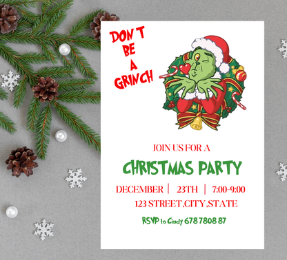 Grinchmas Christmas Party Invitation | Fun Holiday Celebration Invite | Editable Template