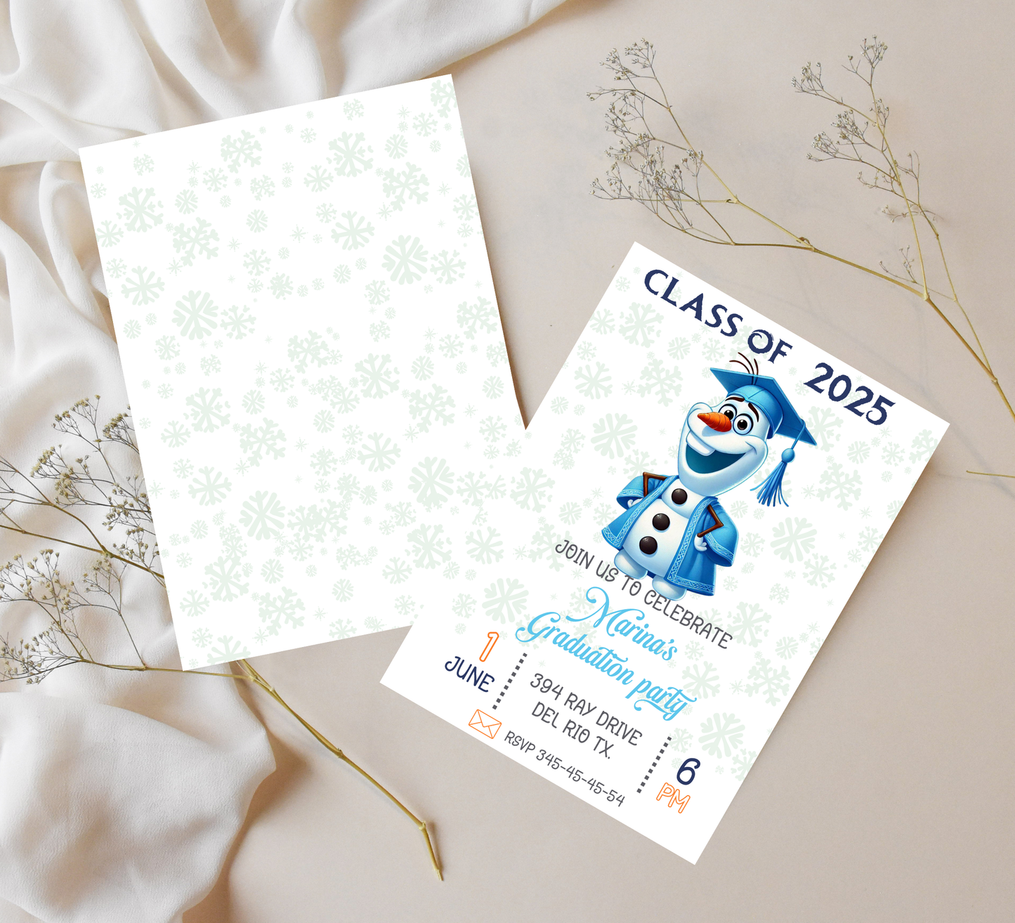 Olaf Frozen Graduation Invitation | Kindergarten & School Moving Up Party | Editable Canva Template | Olaf "Summer" Graduation Announcement | Frozen School Leavers Invite