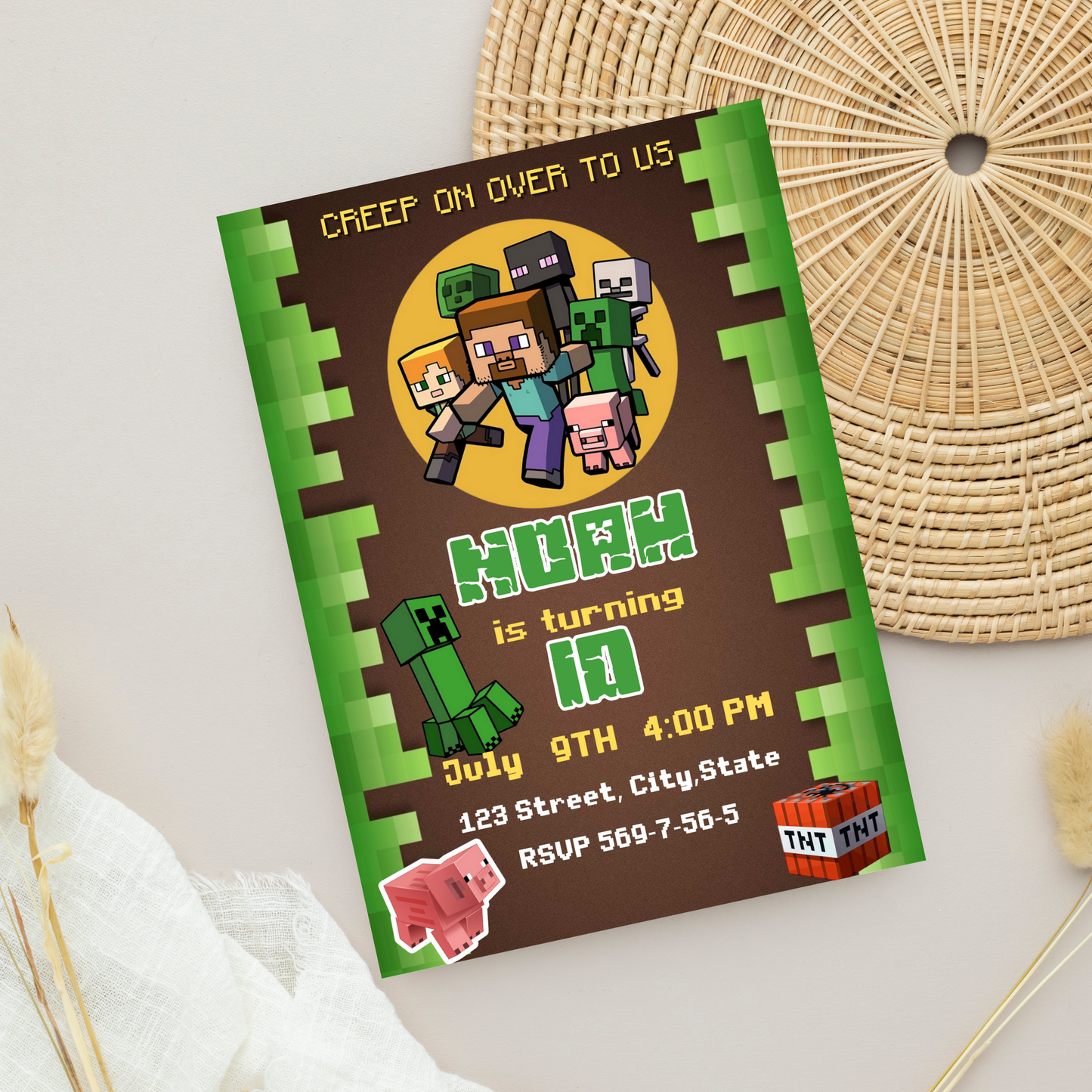 Minecraft Game Birthday Invitation ⛏️🎮 | Pixel Kids Party Invite | Editable Digital Template