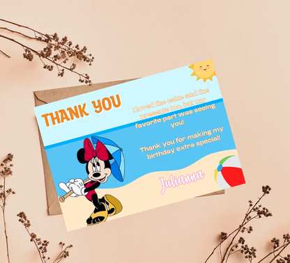 Minnie Mouse Pool Birthday Party Invitation | Pink Summer Swim Party | Editable Canva Template