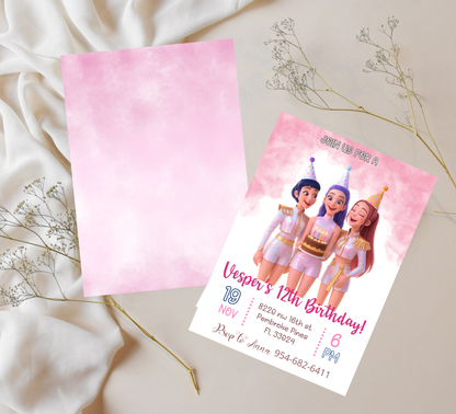K-Pop Demon Hunters Birthday Invitation | Rumi Mira Zoye Anime Invite | Editable Canva Template | Kawaii Cyber Pop Party