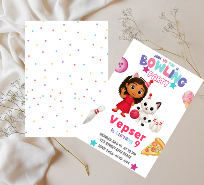 Gabby's Dollhouse Bowling Birthday Invitation – Editable Canva Template – Cat-tastic Bowling Party Invite – Kids Summer or Indoor Activity Birthday – Instant Download
