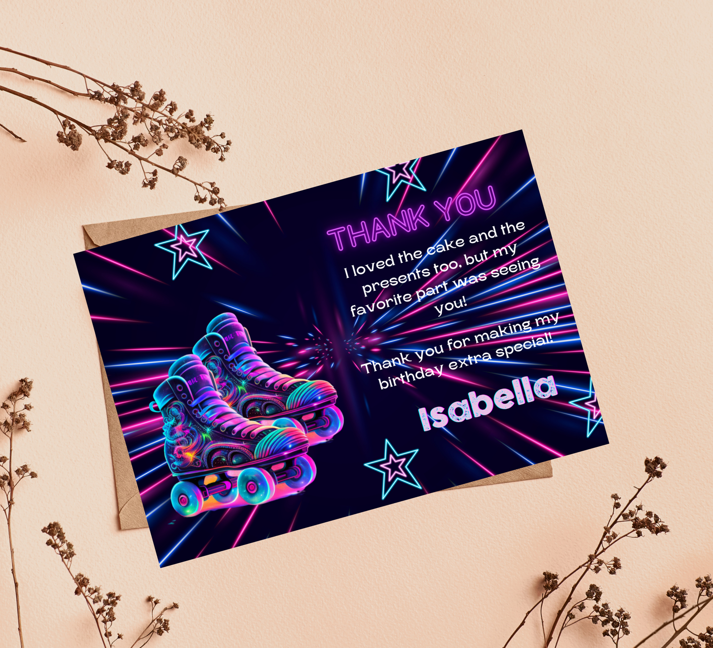 Neon Roller Skating Birthday Invitation 🛼✨ | Glow Skate Party Invite | Editable Canva Template
