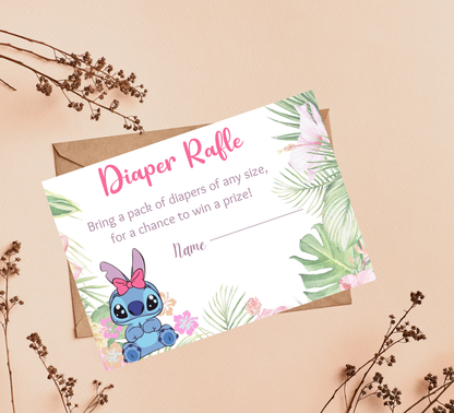 Stitch Pink Aloha Hawaii Baby Shower Invitation | Tropical Girl Baby Shower | Editable Invite