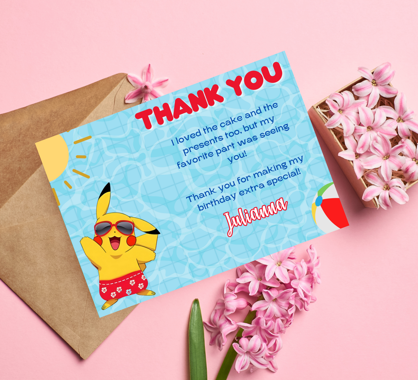 Pikachu Pokémon Red Pool Birthday Invitation | Summer Swim Party Invite | Editable Canva Template | Pokémon Kids Birthday Printable