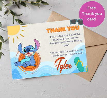Stitch Orange Pool Birthday Invitation | Tropical Summer Swim Party | Editable Canva Template