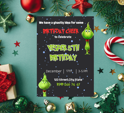 Grinch Christmas Winter Birthday Invitation | Grinchmas Party Invite | Editable Template