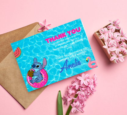 Stitch Waterslide Pool Birthday Invitation | Summer Swim Party | Editable Canva Template