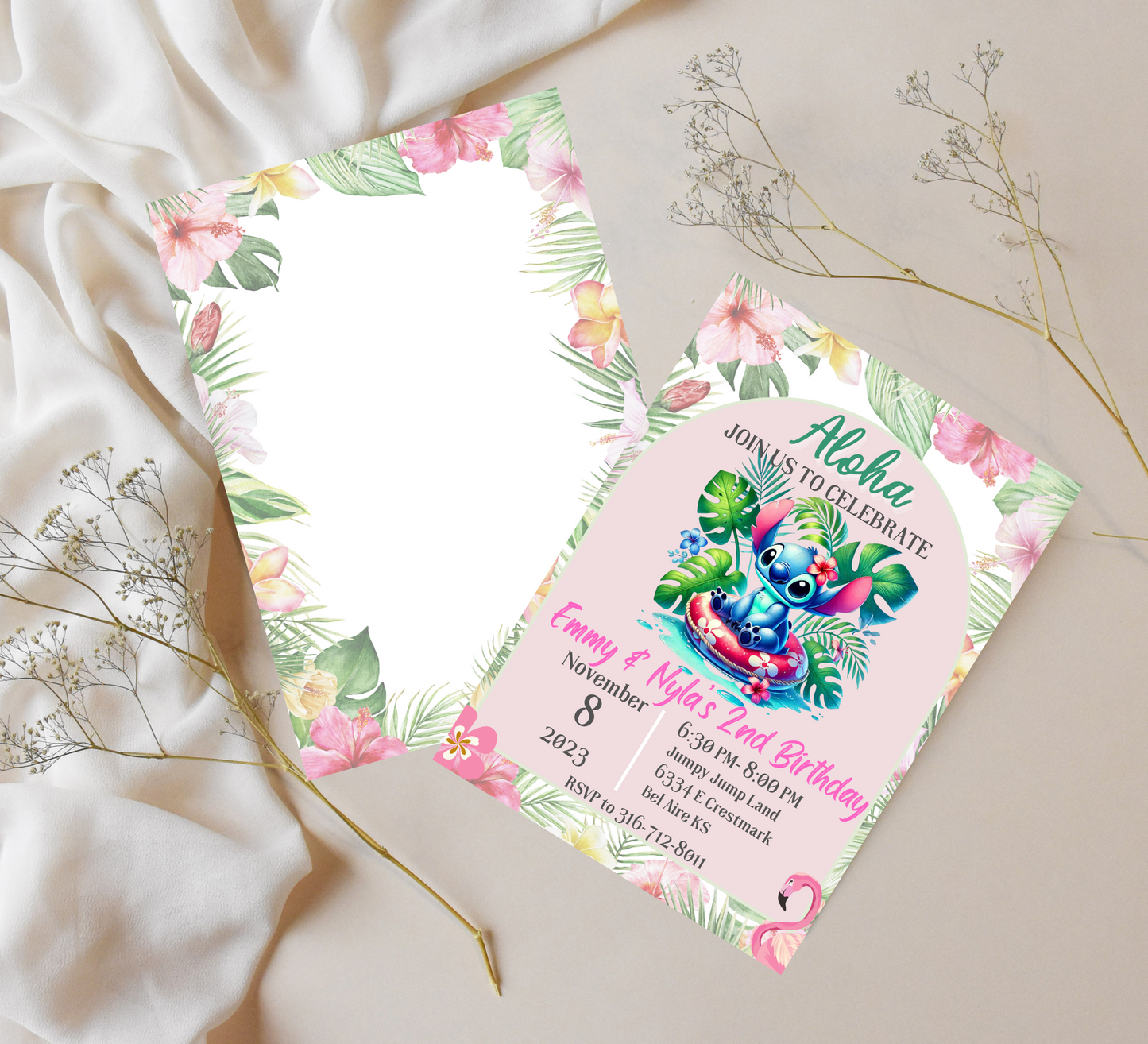 Stitch Aloha Tropical Pool Birthday Invitation | Hawaiian Luau Party Invite | Editable Canva Template | Cute Beach Swim Birthday Invitation