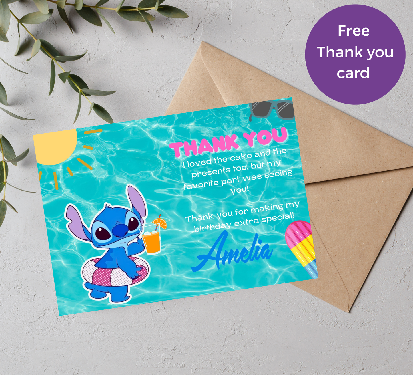 Stitch Pool Birthday Invitation | Tropical Swim Party Invite | Editable Canva Template