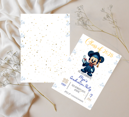 Mickey Mouse Blue Graduation Invitation | School & Kindergarten Template Editable Canva Template | Pink Minnie Party Printable