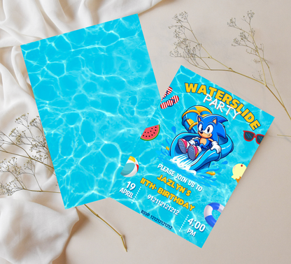 Sonic Waterslide Birthday Invitation | Pool Party Invite | Editable Canva Template | Gotta Splash Fast Summer Birthday | Sonic Speed Splash Printable