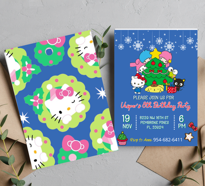 Hello Kitty & Friends Christmas Winter Birthday Invitation | Kawaii Holiday Party | Editable Template