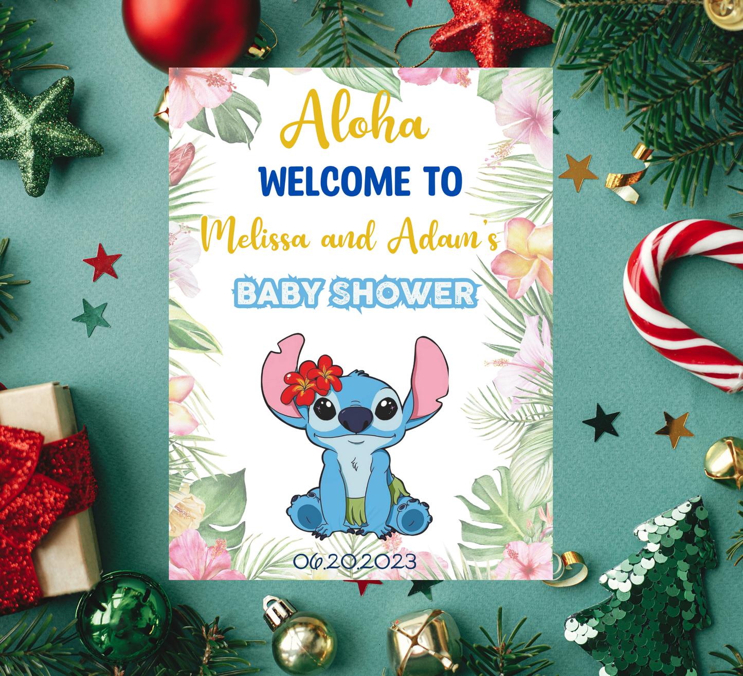 Stitch Baby Shower Welcome Sign 🌺🍼 | Aloha Tropical Hawaii Theme | Editable Template
